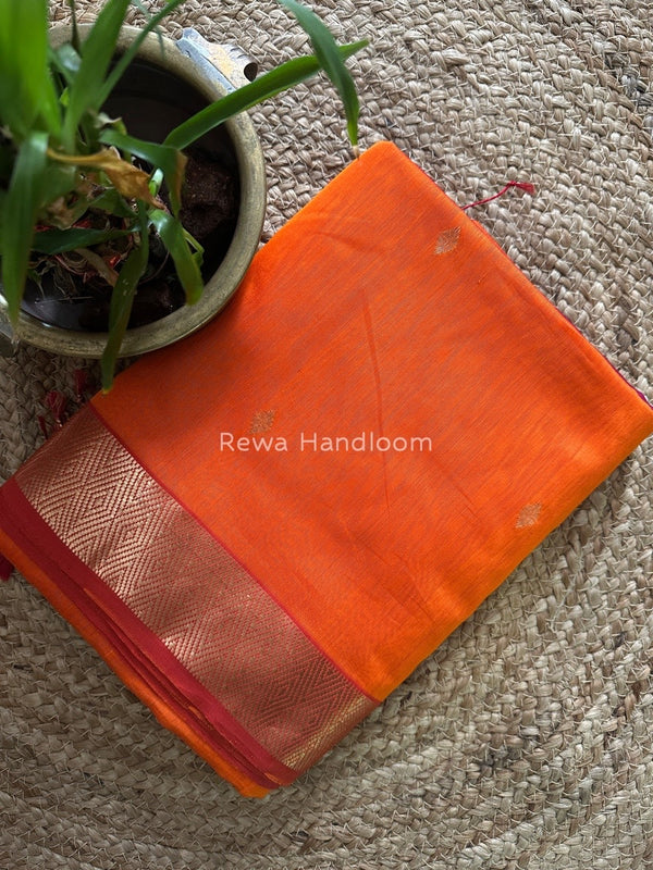 Orange Zari Butti Maheshwari Saree DBS04