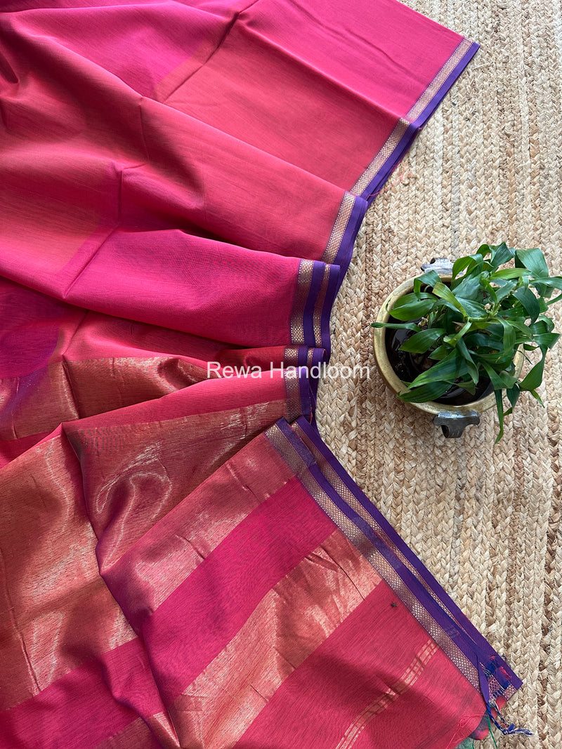 Maheshwari Fuchsia Shaded Plain Saree PSS012