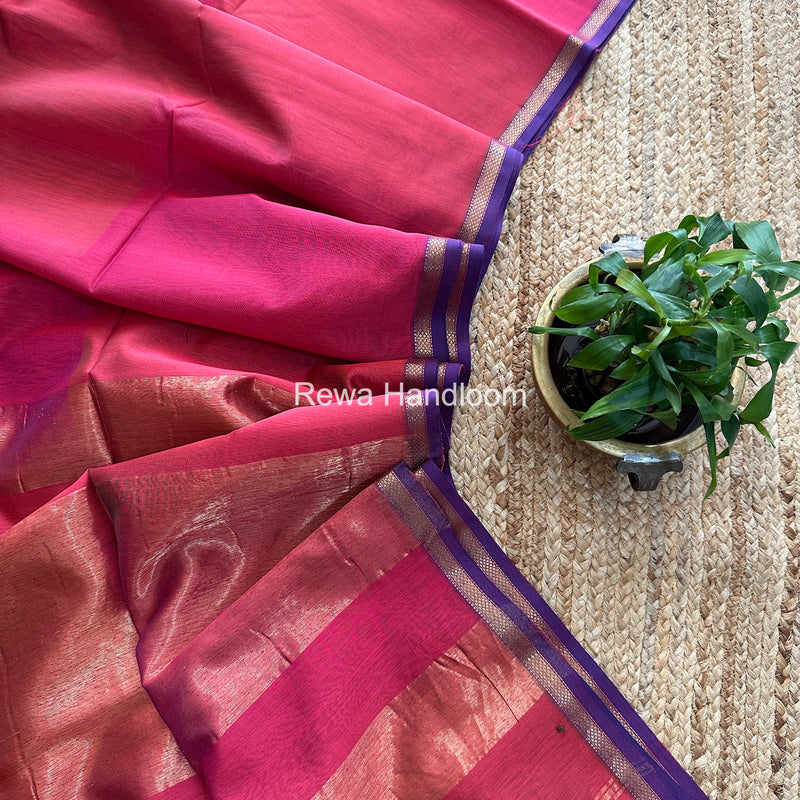 Maheshwari Fuchsia Shaded Plain Saree PSS012