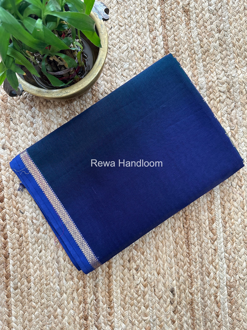 Maheshwari Dark Navy Blue Shaded Plain Saree PSS014