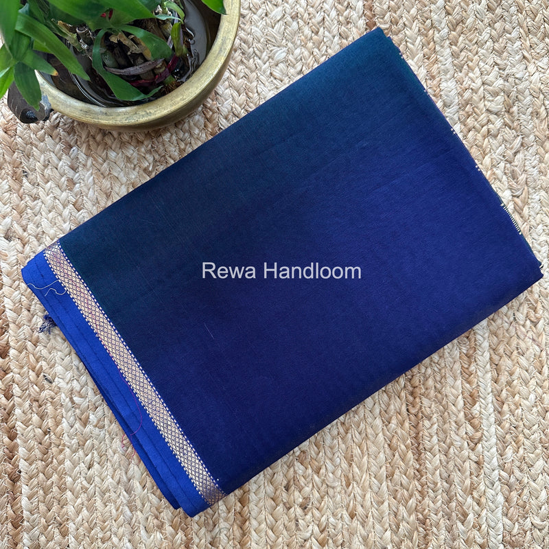 Maheshwari Dark Navy Blue Shaded Plain Saree PSS014