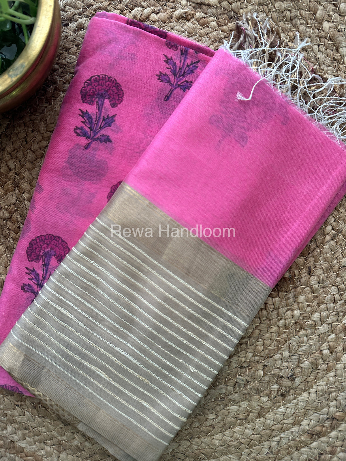 Maheshwari Rani Pink-White Handblock Print Top-Dupatta-HBS044