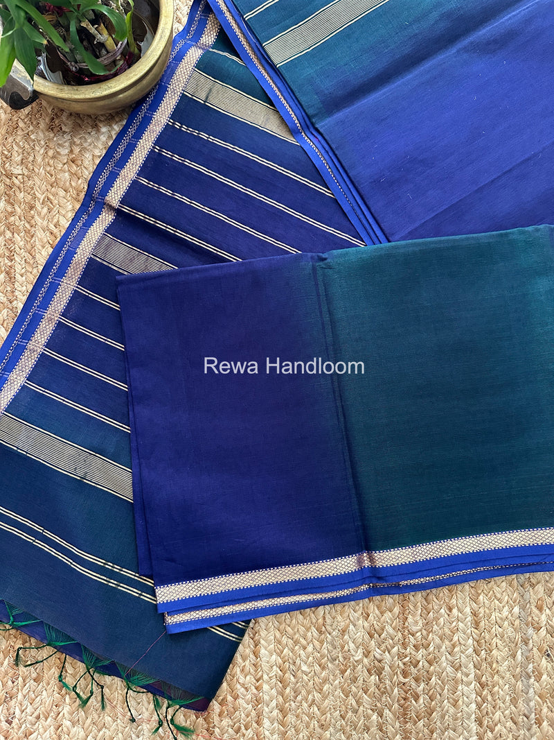 Maheshwari Dark Navy Blue Shaded Plain Saree PSS014