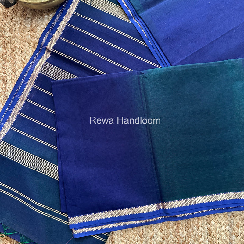 Maheshwari Dark Navy Blue Shaded Plain Saree PSS014