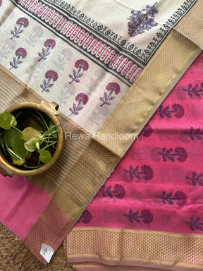 Maheshwari Rani Pink-White Handblock Print Top-Dupatta-HBS044