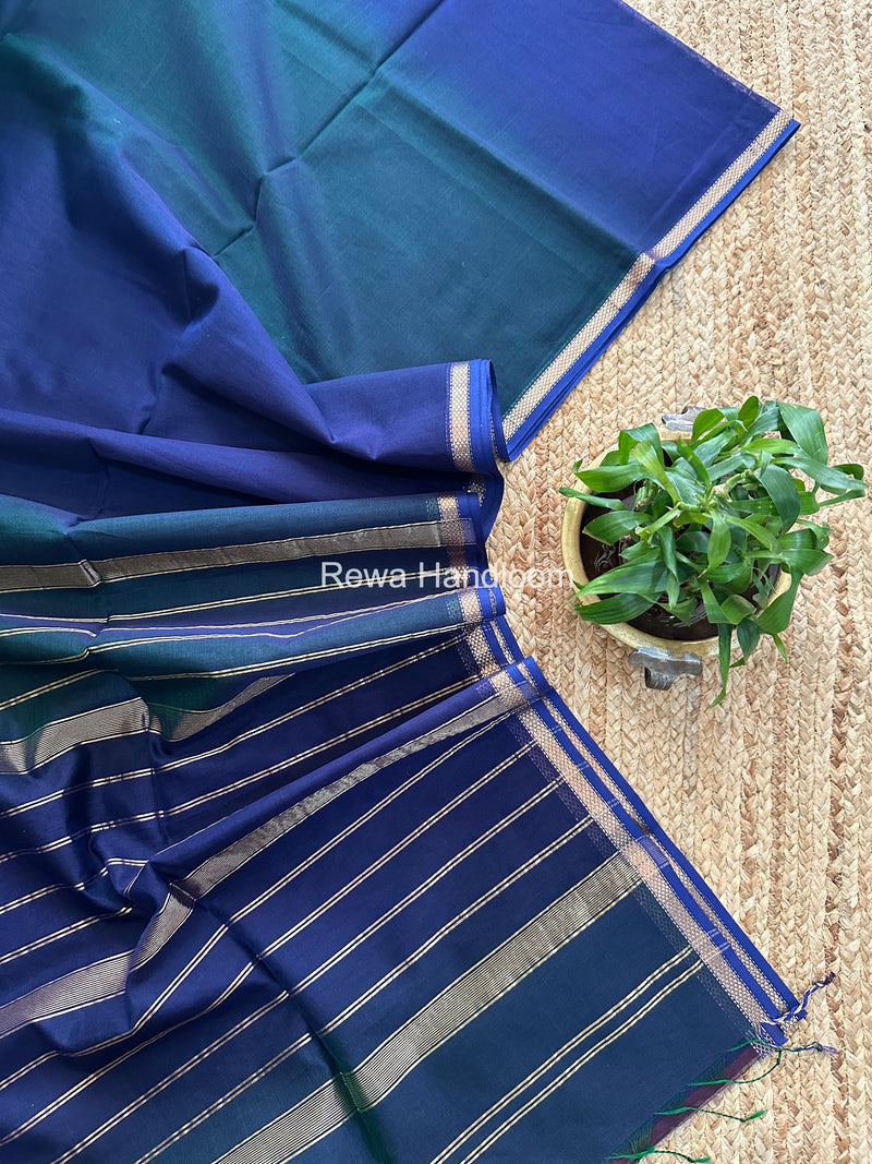 Maheshwari Dark Navy Blue Shaded Plain Saree PSS014