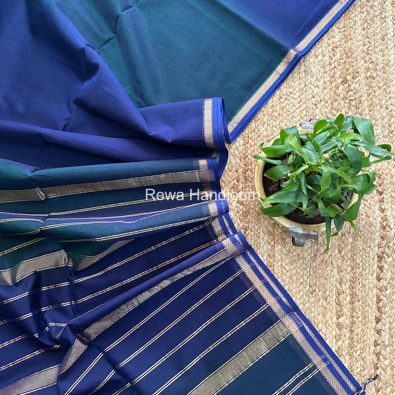 Maheshwari Dark Navy Blue Shaded Plain Saree PSS014