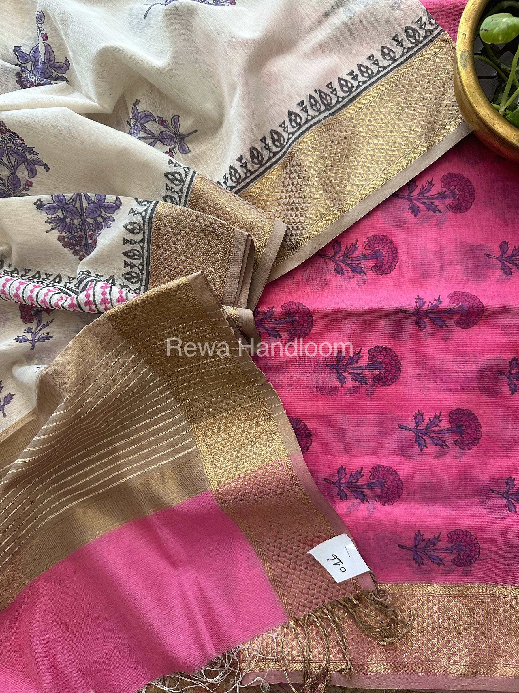 Maheshwari Handblock Print Top-Dupatta