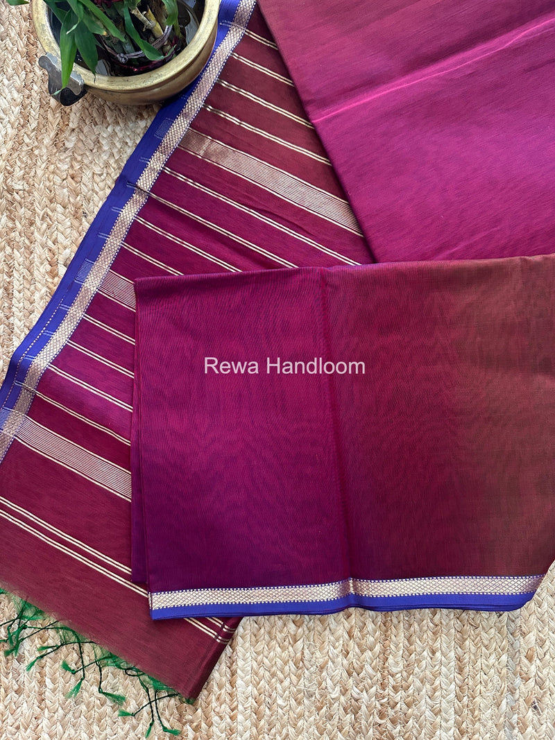 Maheshwari Maroon Shaded Plain Saree PSS06 Rewa Handloom