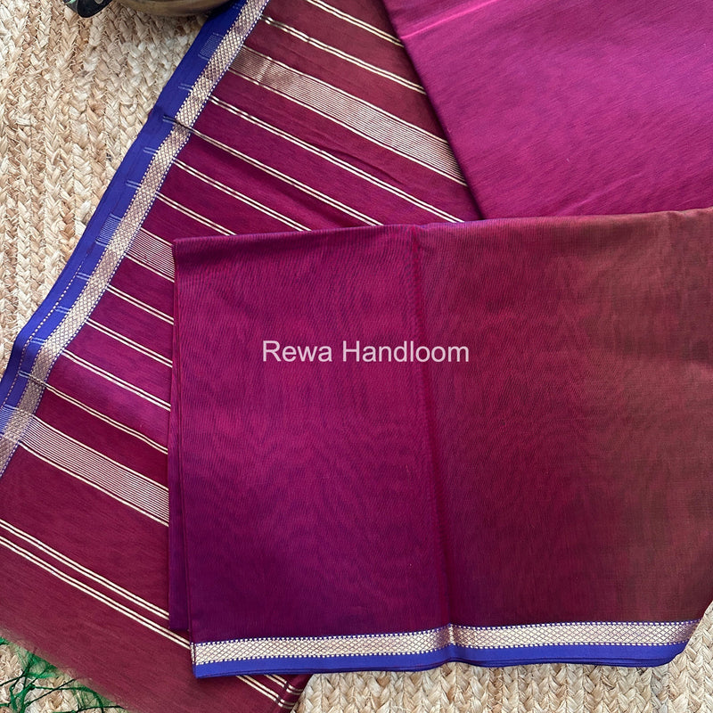 Maheshwari Maroon Shaded Plain Saree PSS06 Rewa Handloom