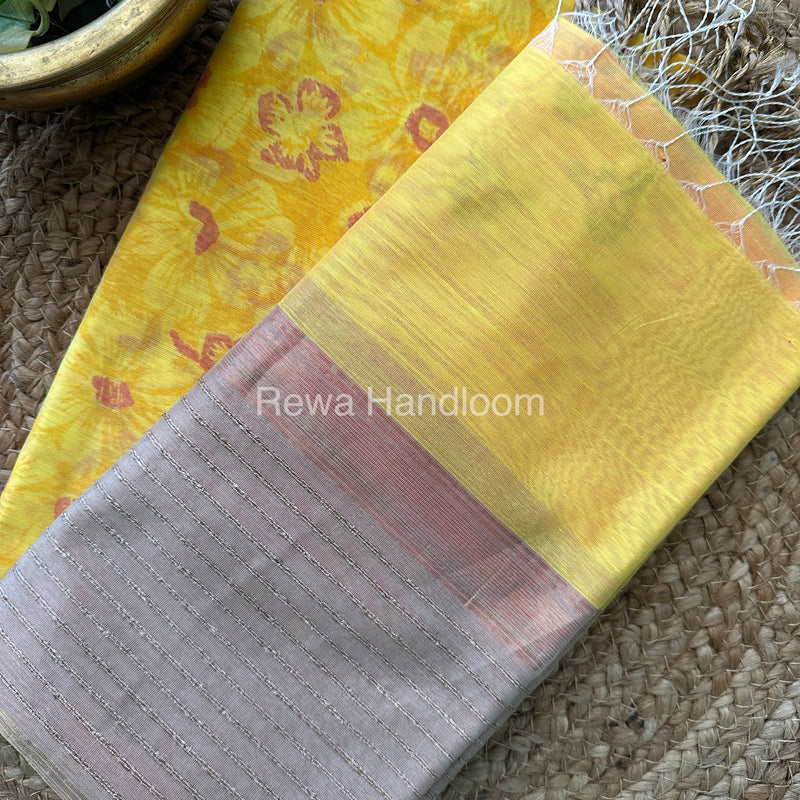 Maheshwari Yellow-Pink Handblock Print Top-Dupatta HBS053