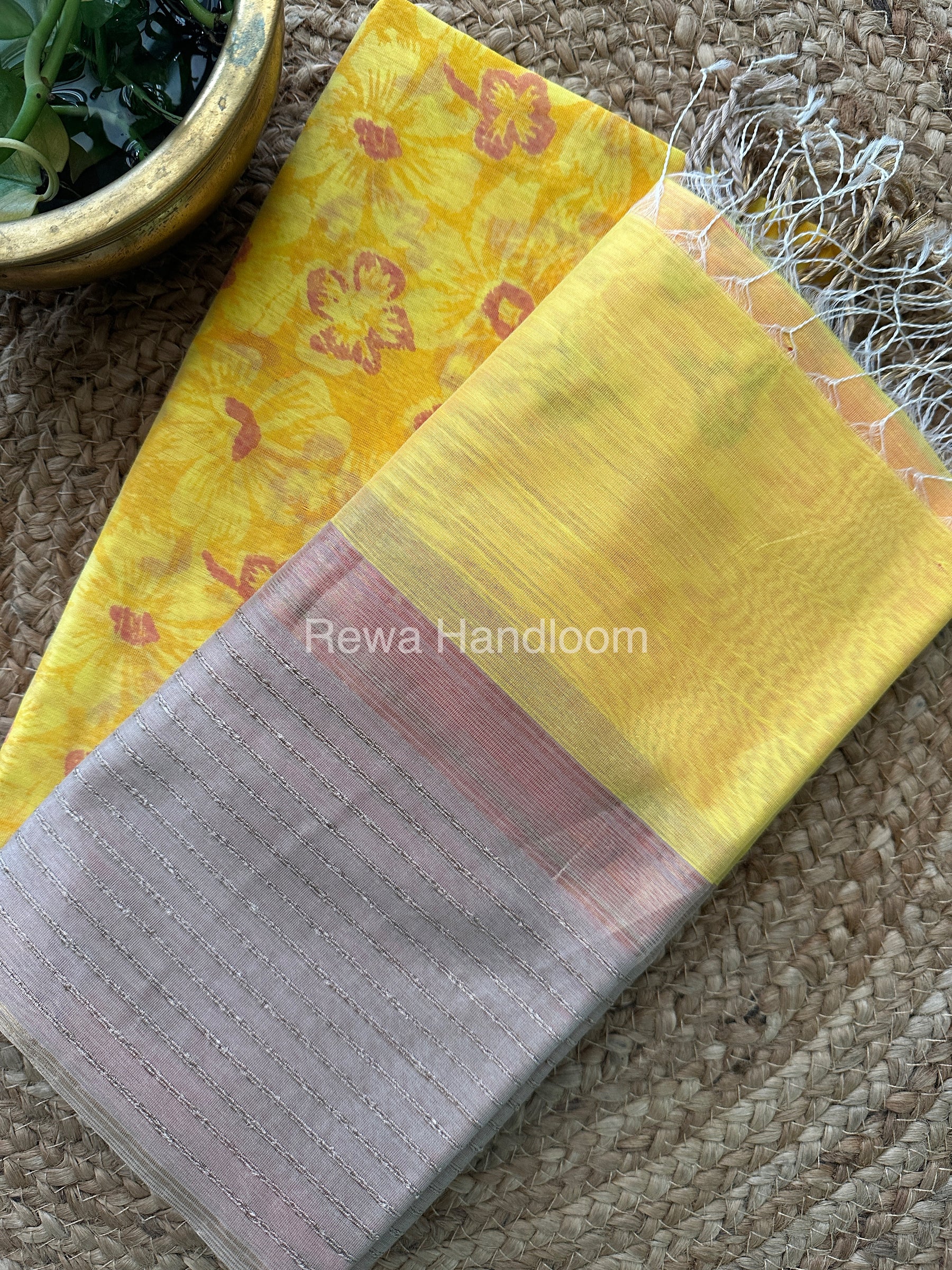 Maheshwari Yellow-Pink Handblock Print Top-Dupatta-HBS053