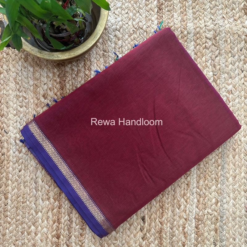 Maheshwari Wine Shaded Plain Saree PSS08 