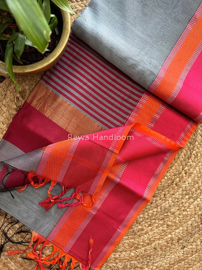 Maheshwari Grey Ganga Jamuna Rewa Border Saree GJD067