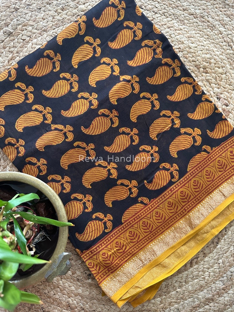 Maheshwari Black- Mustard Yellow Bagh Print Suit BSP0145