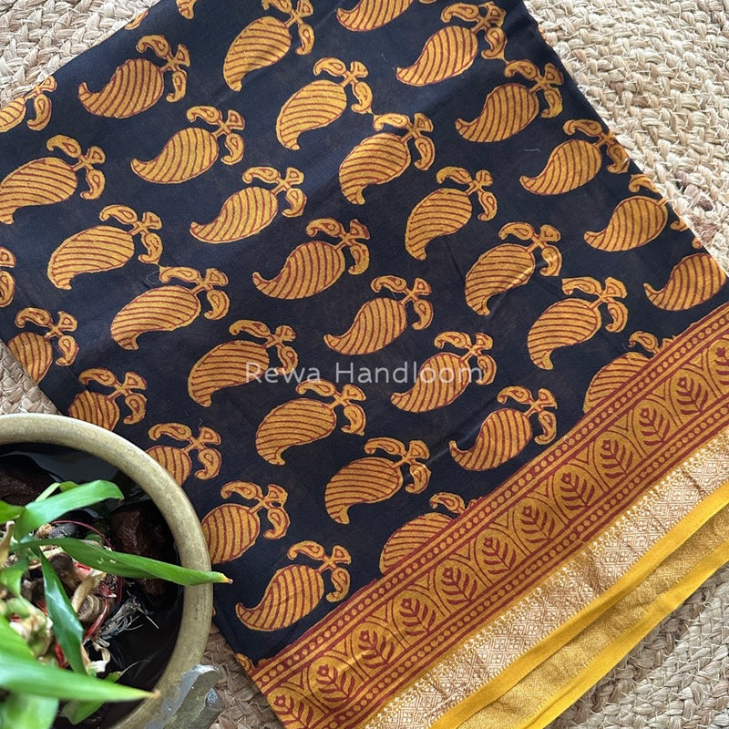 Maheshwari Black- Mustard Yellow Bagh Print Suit BSP0145