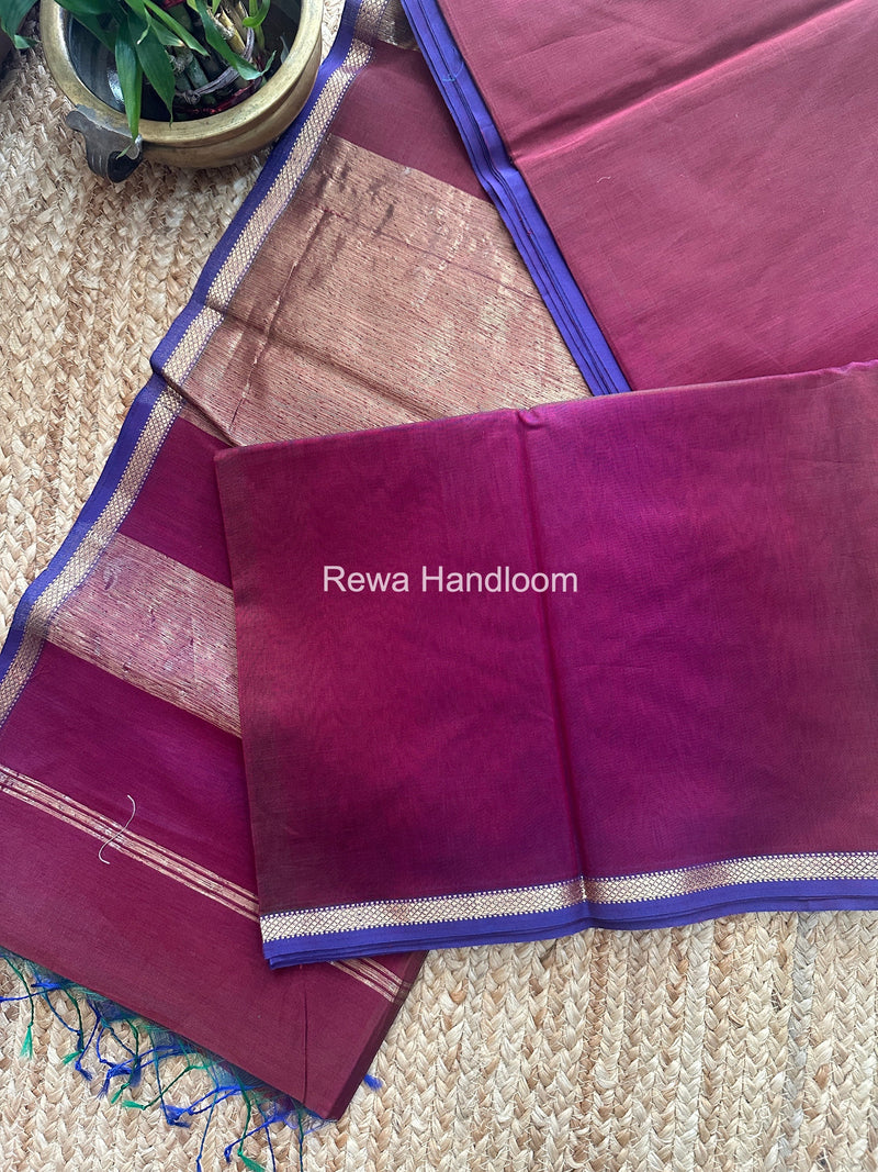 Maheshwari Wine Shaded Plain Saree PSS08 