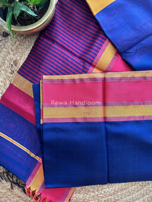 Maheshwari Blue Ganga Jamuna Rewa Border Saree GJD084