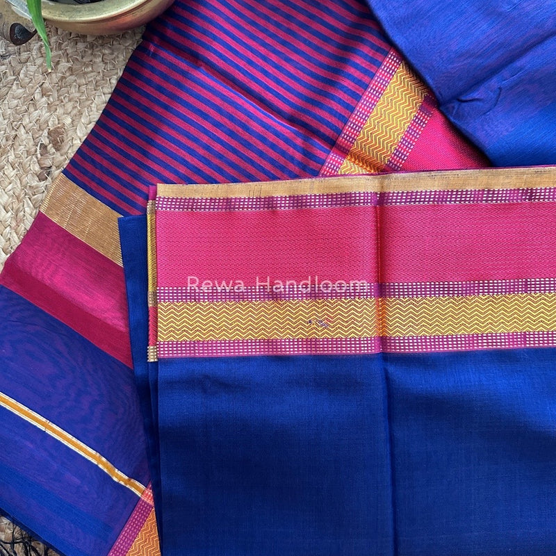Maheshwari Blue Ganga Jamuna Rewa Border Saree GJD084