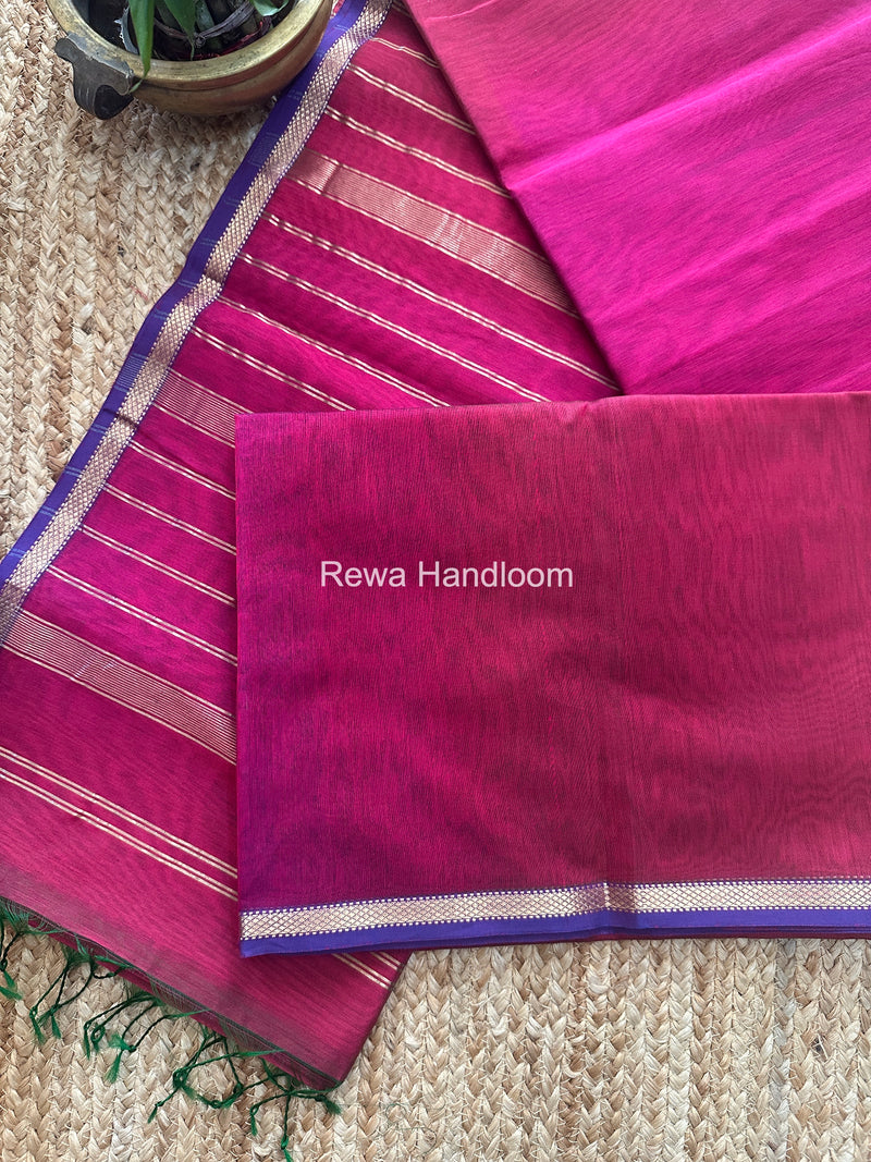 Maheshwari Magenta Shaded Plain Saree PSS010