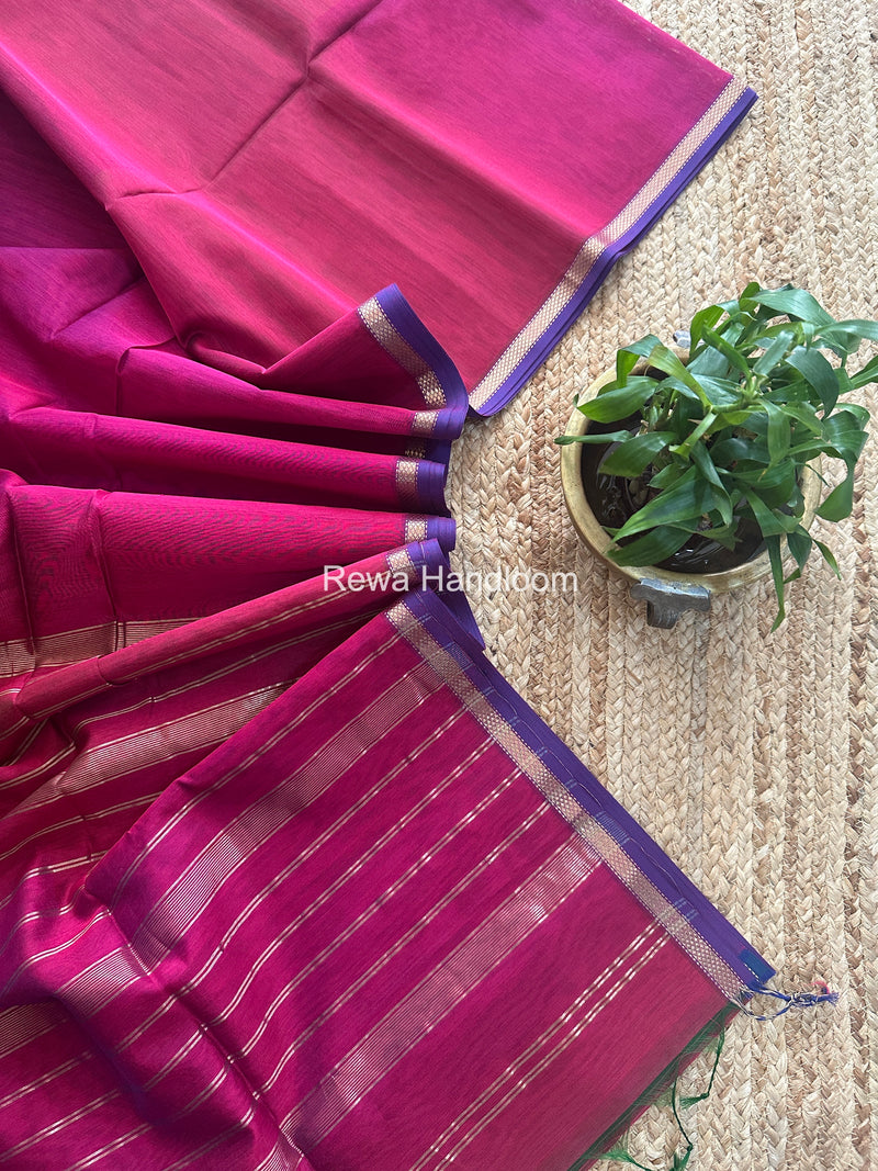 Maheshwari Magenta Shaded Plain Saree PSS010