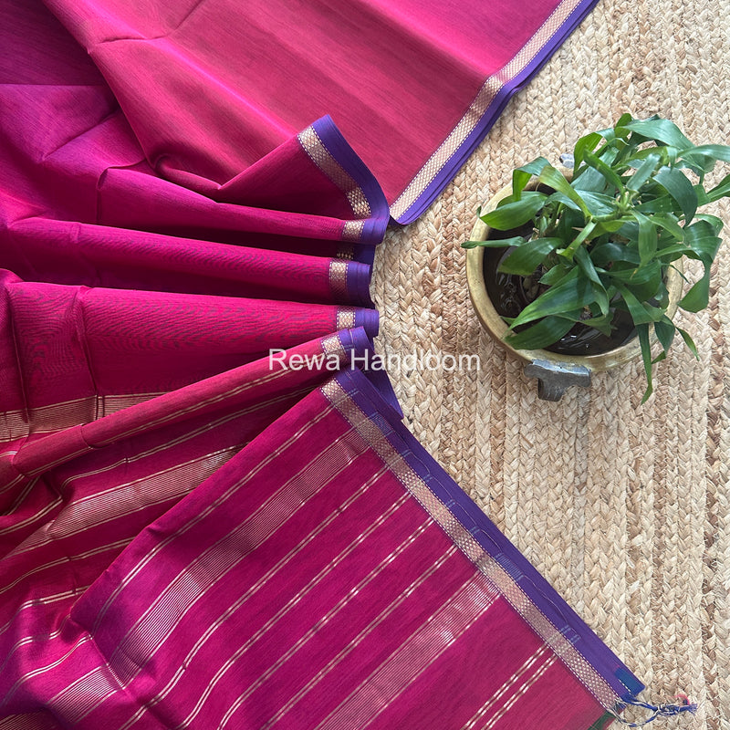 Maheshwari Magenta Shaded Plain Saree PSS010
