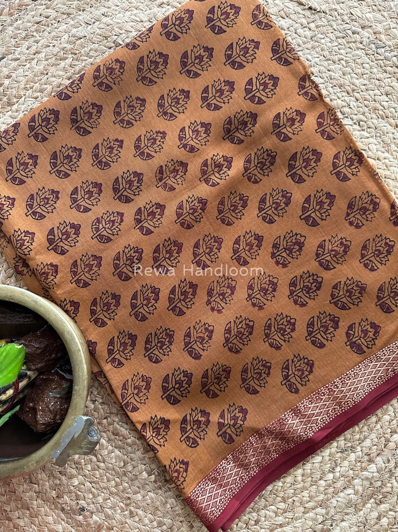Maheshwari Dark Mustard-Maroon Bagh Print Suit BSP0112