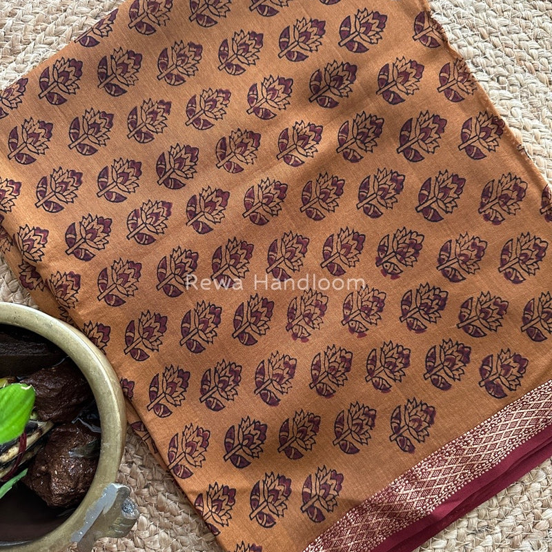 Maheshwari Dark Mustard-Maroon Bagh Print Suit BSP0112