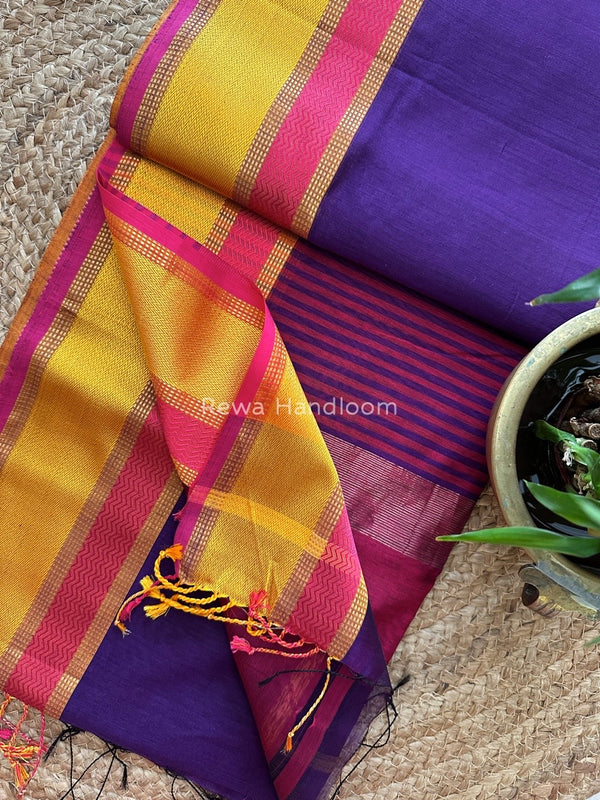 Maheshwari Violet Ganga Jamuna Rewa Border Saree GJD074