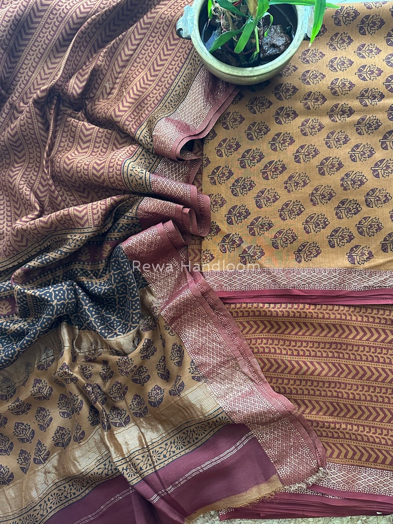 Maheshwari Dark Mustard-Maroon Bagh Print Suit BSP0112