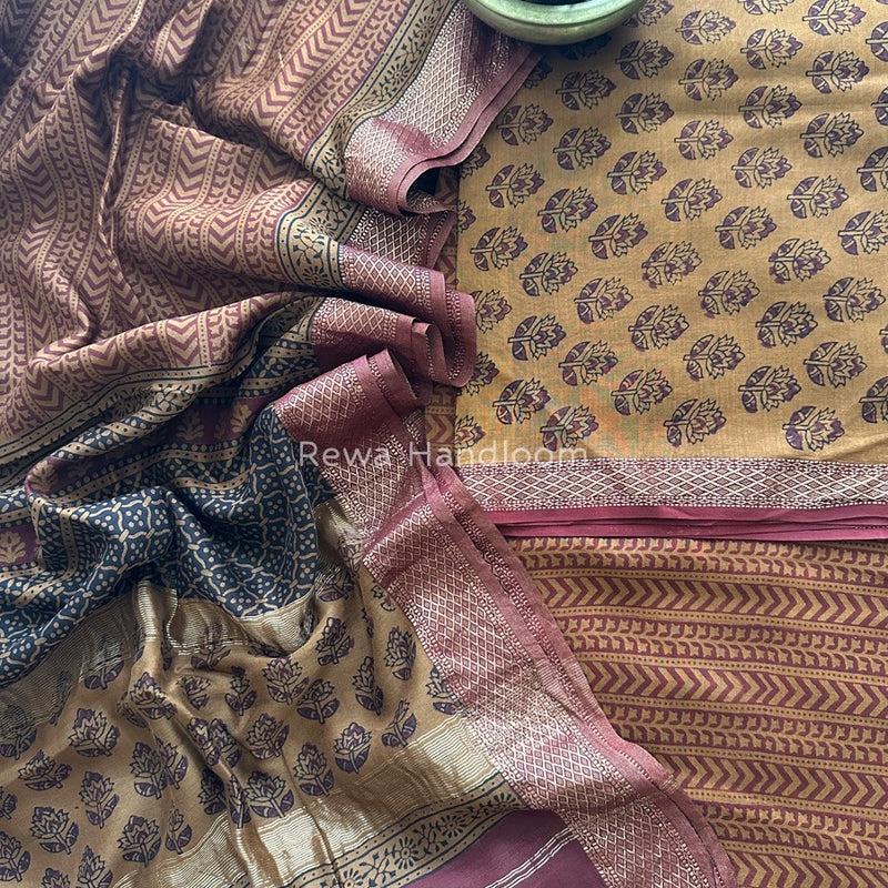 Maheshwari Dark Mustard-Maroon Bagh Print Suit BSP0112