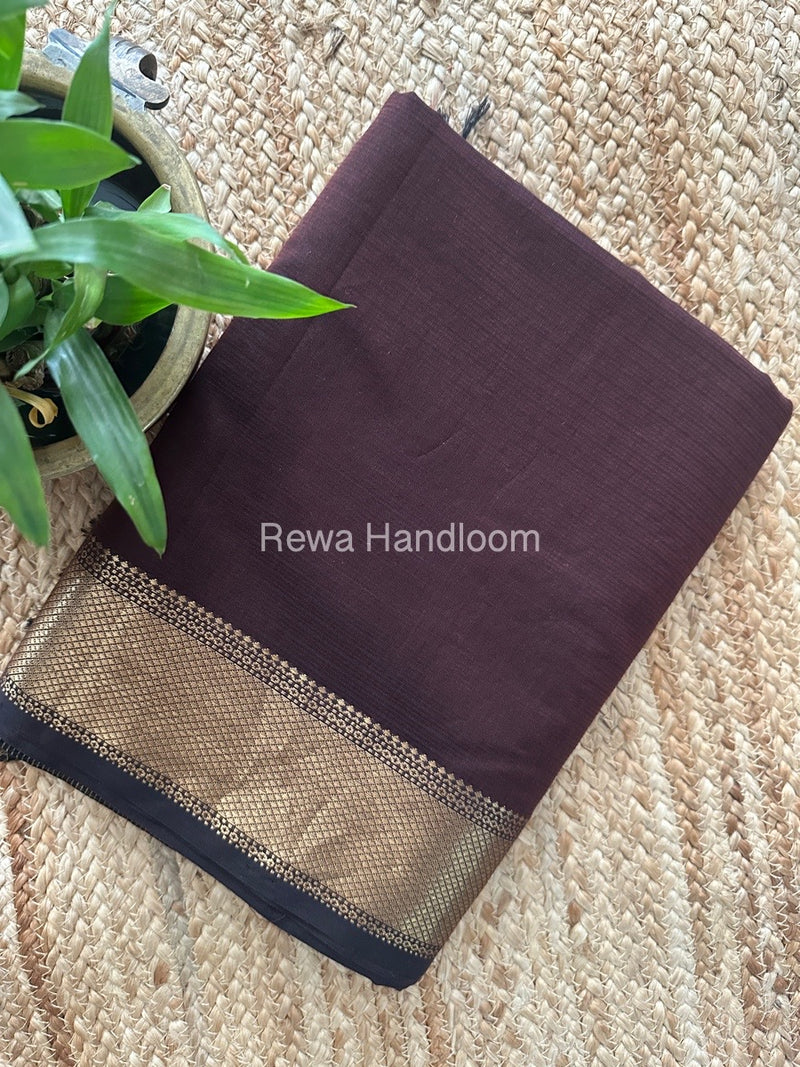 Maheshwari Dark Brown Zari Skirt Saree ZBMS03