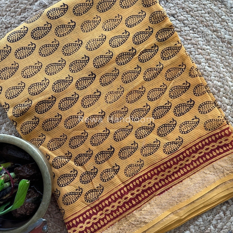 Maheshwari Yellow-Black Bagh Print Suit BSP107