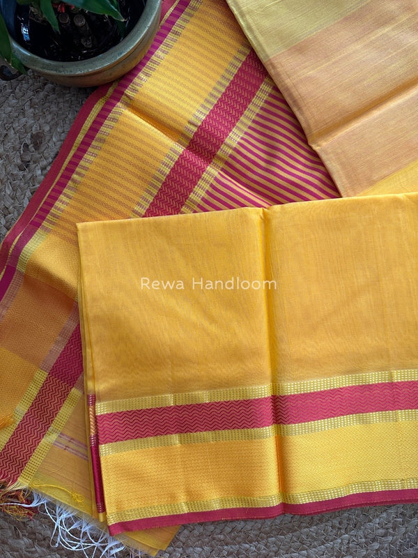 Maheshwari Yellow Ganga Jamuna Rewa Border Saree GJD083