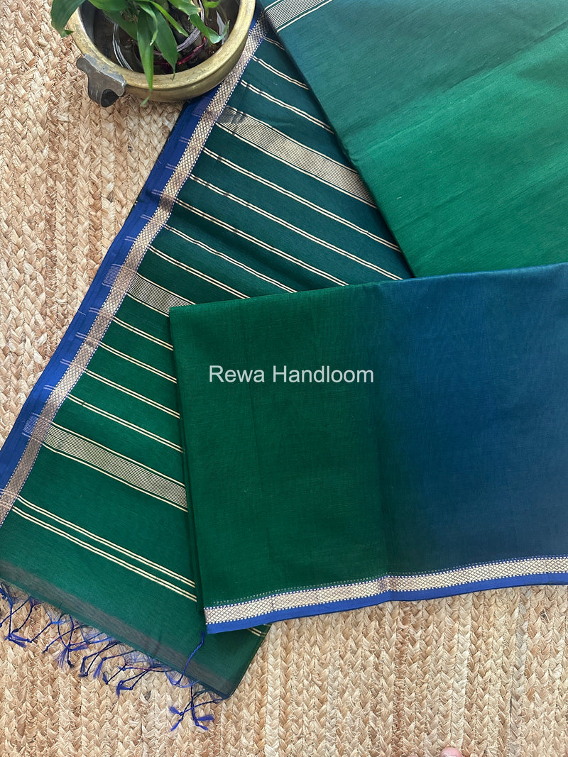 Maheshwari Green Shaded Plain Saree PSS013