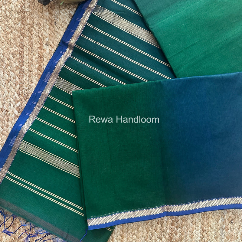 Maheshwari Green Shaded Plain Saree PSS013