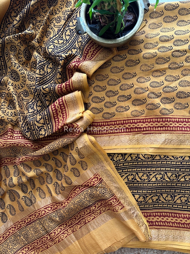 Maheshwari Yellow-Black Bagh Print Suit BSP107