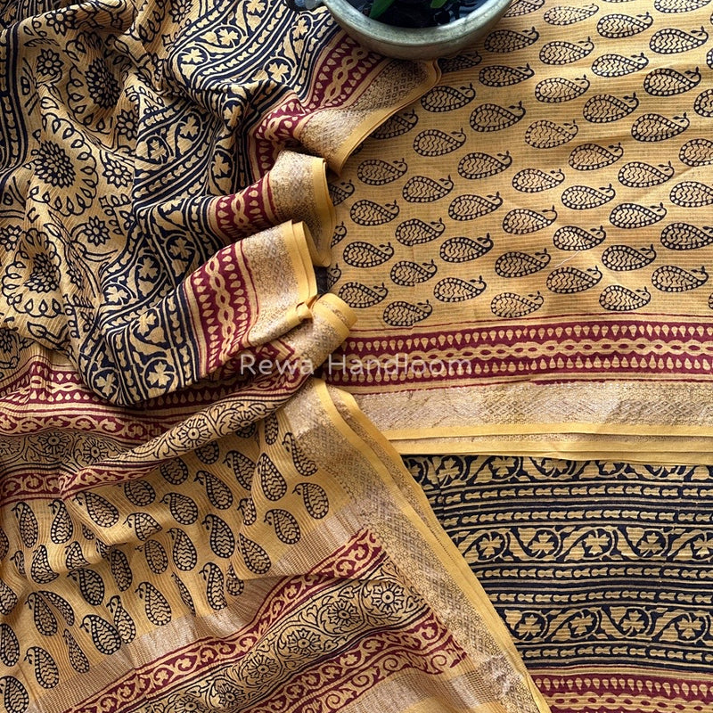 Maheshwari Yellow-Black Bagh Print Suit BSP107