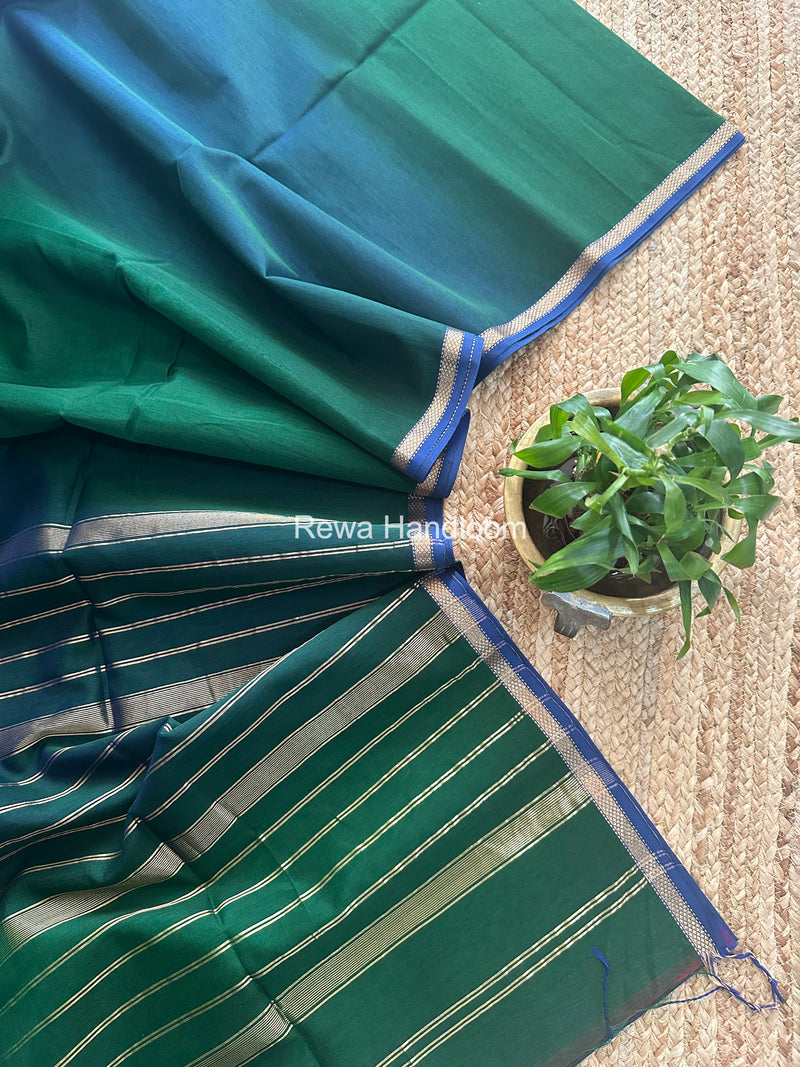 Maheshwari Green Shaded Plain Saree PSS013
