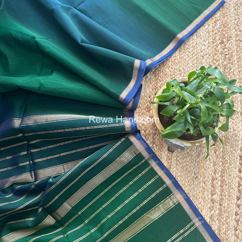 Maheshwari Green Shaded Plain Saree PSS013