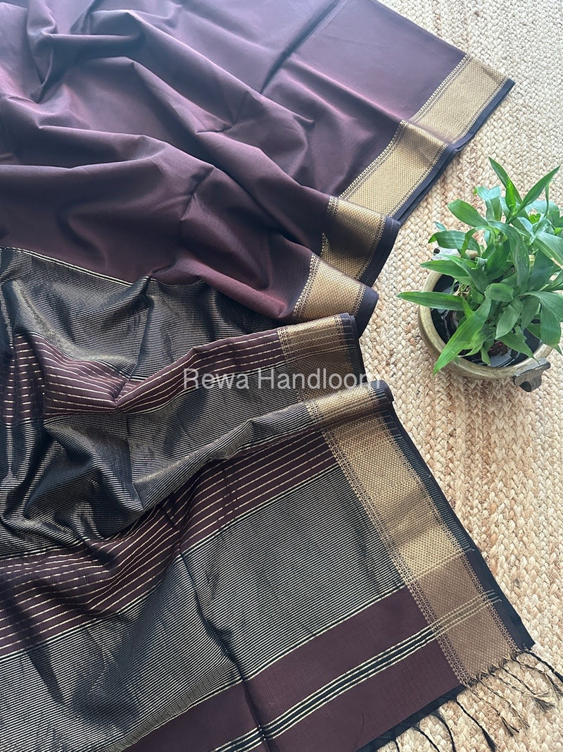 Maheshwari Dark Brown Zari Skirt Saree ZBMS03
