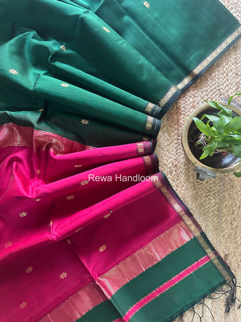 Green Star Butti Maheshwari Saree SSB048