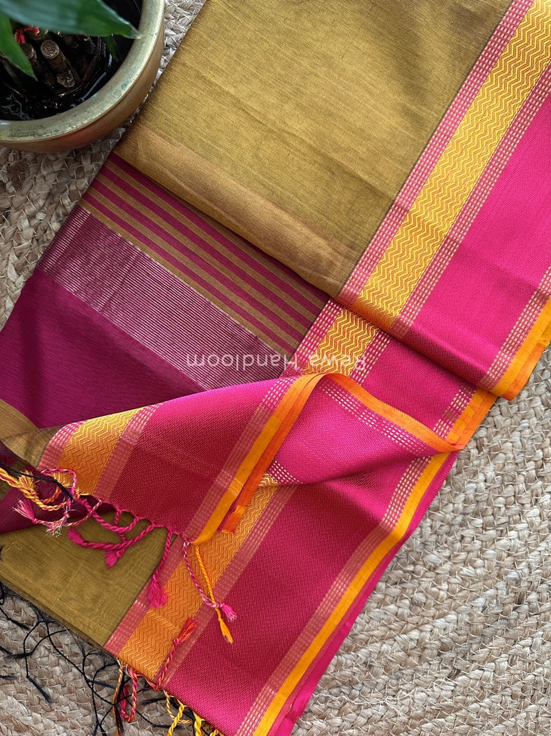 Maheshwari Mustard Ganga Jamuna Rewa Border Saree GJD075