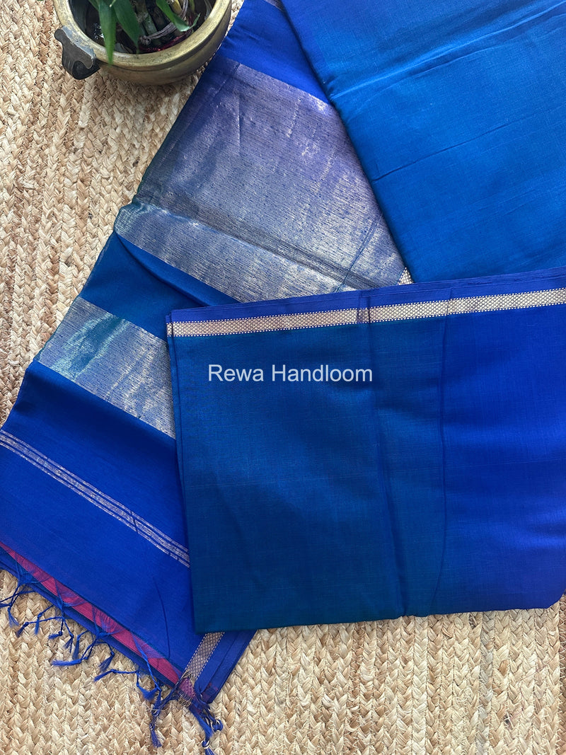Maheshwari Blue Shaded Plain Saree PSS011 Rewa Handloom