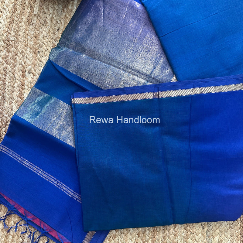 Maheshwari Blue Shaded Plain Saree PSS011 Rewa Handloom