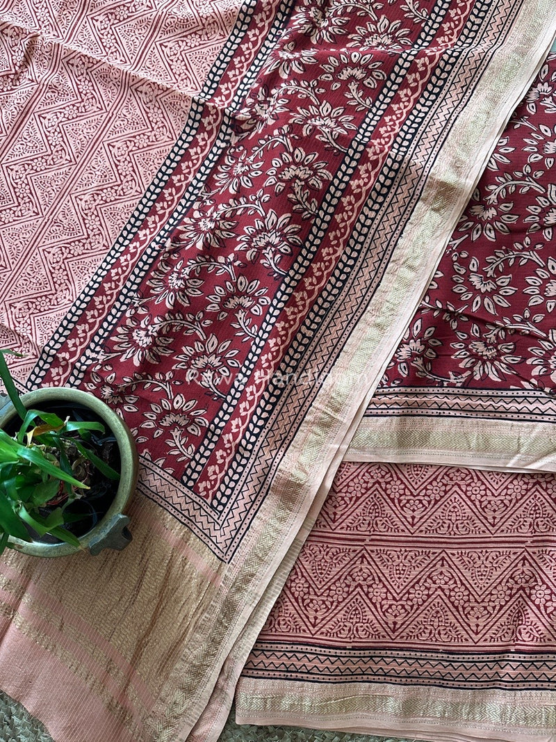 Maheshwari Maroon-Light Peach Bagh Print Suit BSP0127