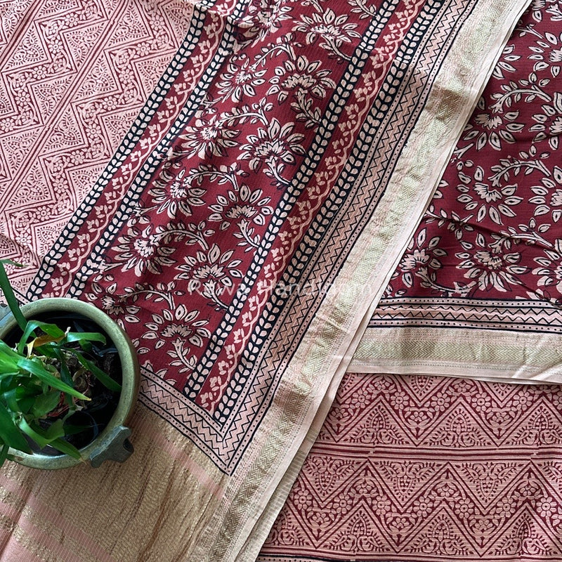 Maheshwari Maroon-Light Peach Bagh Print Suit BSP0127