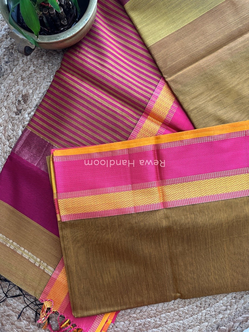 Maheshwari Mustard Ganga Jamuna Rewa Border Saree GJD075