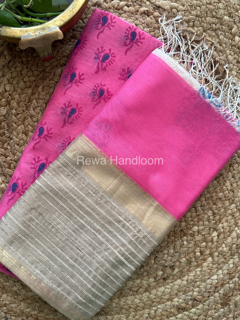 Maheshwari Rani Pink-White Handblock Print Top-Dupatta-HBS036