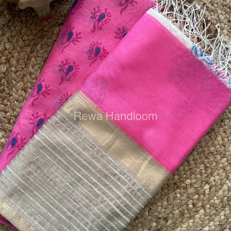 Maheshwari Rani Pink-White Handblock Print Top-Dupatta-HBS036
